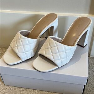 Quilted White Heel Slide Mules